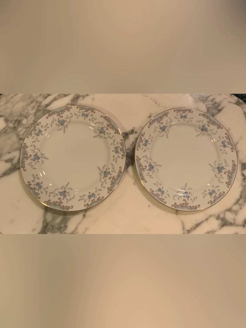 Vintage Imperial China “Seville” Set Of 2 Dinner Plates Blue Gold Trim